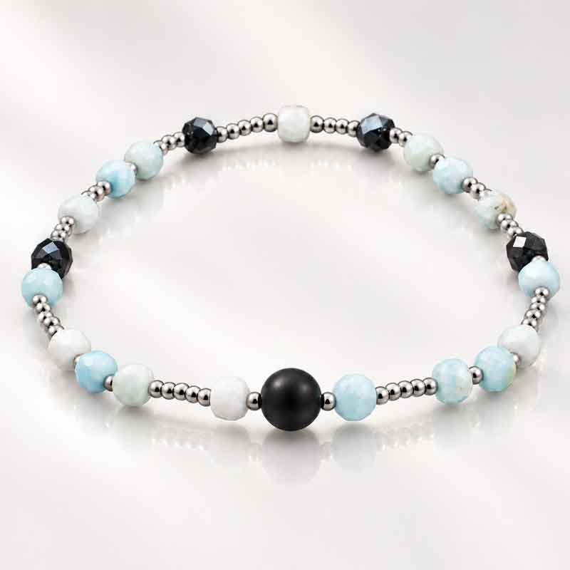 larimar-isiv-turmaline-6 Тиха сила - гривна с Ларимар и сиво-черен Турмалин - Image 1