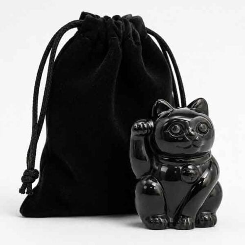 Maneki Neko - Feng Shui Lucky Cat Made of Black Obsidian, 5 cm - Image 2
