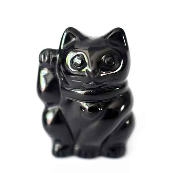 lucky-cat-cheren-obsidian1 Maneki Neko - Feng Shui Lucky Cat Made of Black Obsidian, 5 cm - Image 1