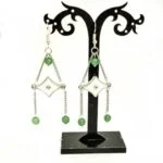 Smile, Earrings, Aventurine 6 mm, Chain and Rhombus with Crystal - Image 3