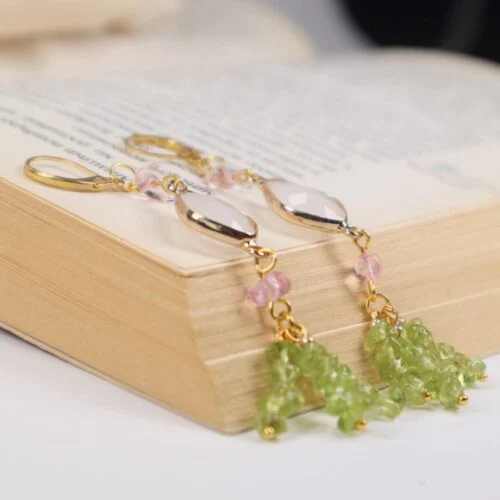 Spring Fairy, Earrings, Peridot, Cherry Quartz, Chips, Crystal - Image 7