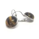 Earrings, French hook, natural stone, cabochon, 16 mm. - Image 7