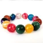 Striped Multicolor Agate Bracelet, 14 mm Beads - Image 8