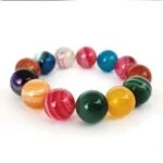Striped Multicolor Agate Bracelet, 14 mm Beads - Image 9