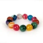 Striped Multicolor Agate Bracelet, 14 mm Beads - Image 5