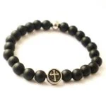 Faith, unisex bracelet with a steel cross and natural matte Onyx, 6 mm - Image 5