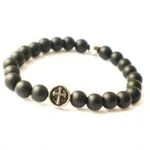 Faith, unisex bracelet with a steel cross and natural matte Onyx, 6 mm