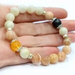 Sun and Moon, bracelet with Moonstone and Sunstone, Shungite and Citrine
