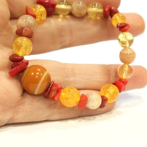 Sunrise, bracelet with natural Citrine, Sunstone, Agate and Coral - Image 3