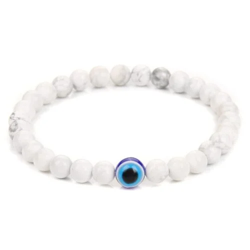 Blue Eye and Onyx Bracelet, 6 mm Beads - Image 3