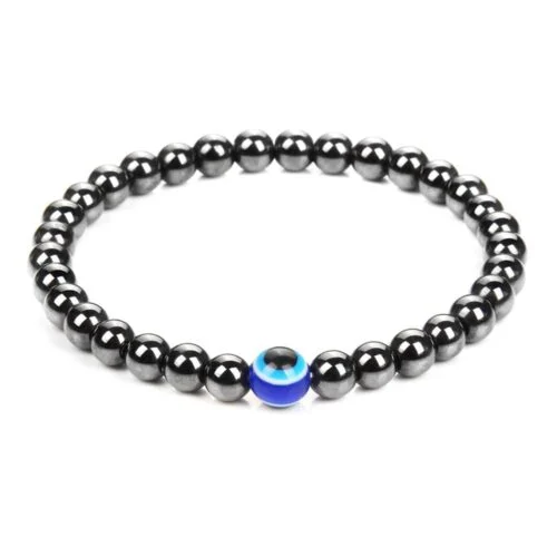Blue Eye and Onyx Bracelet, 6 mm Beads - Image 5