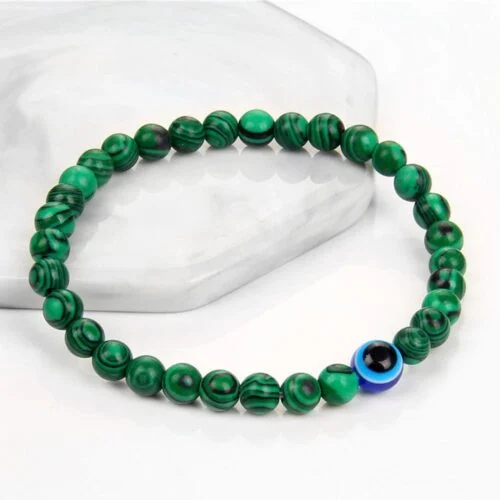 Blue Eye and Onyx Bracelet, 6 mm Beads - Image 8