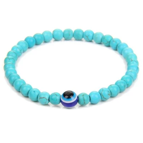 Blue Eye and Synthetic Turquoise Bracelet, 6 mm Beads - Image 3