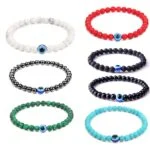 Blue Eye and Synthetic Turquoise Bracelet, 6 mm Beads - Image 2