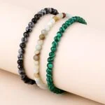 Clarity and Balance, Set of Three Bracelets, Malachite, Obsidian and Amazonite