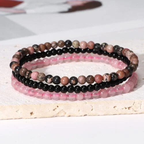 Love and Inner Strength, Set of Three Bracelets - Rhodonite, Tourmaline, Rose Quartz - Image 2